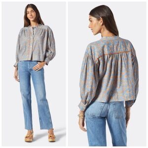 Floral Print Women's Top - Blue and Orange